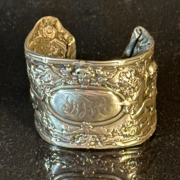 Antique Gorham Circa 1890 Small Cuff Angel Bracelet Sterling Silver 925 Cherub - Picture 4 of 10
